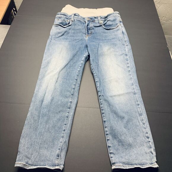 BLANQI® Maternity Jeans Size 12 Capri Knit Band Straight Leg Med Wash Denim READ - Picture 2 of 12